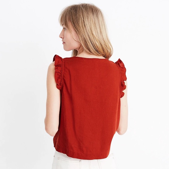 Madewell Linen-Blend Ruffle Button-Front Tank beige size 8 - Picture 7 of 11